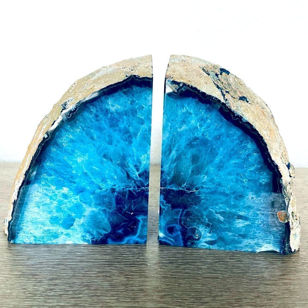 Brazilian Agate Crystal Geode Decor Bookends Set